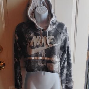 Nike Black and White Tie-Dye Cropped Hoodie